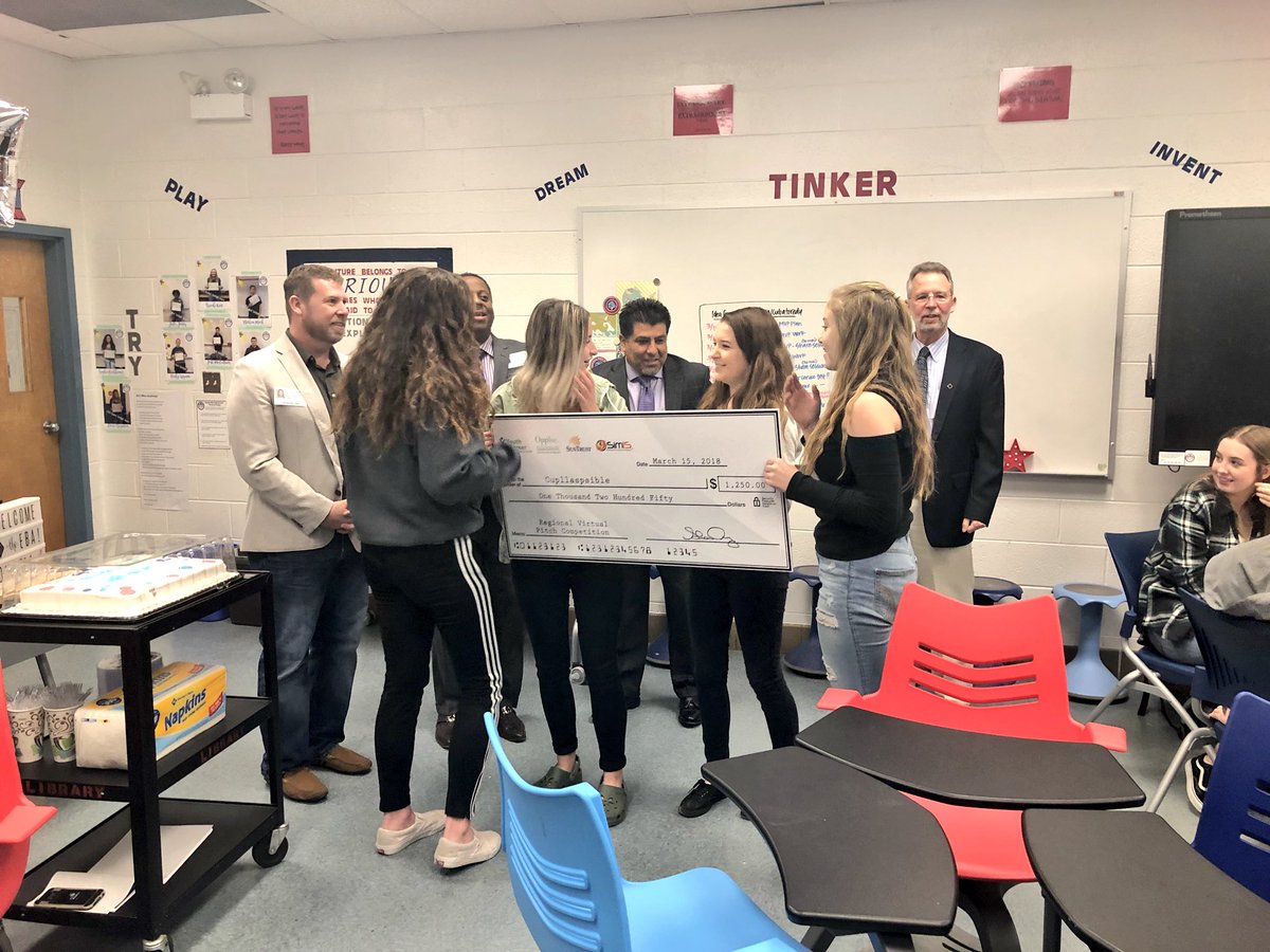 MrsALHouchins's tweet photo. So incredibly proud of @cupllapsible team Kenedee, Sam, Olivia, and Ryle for winning the Hampton Roads Pitch Competition! They are the first @KempsAcademyINC funded team! Way to go!! 🎉 @incubatoredu https://t.co/iQYLYQ3jXp