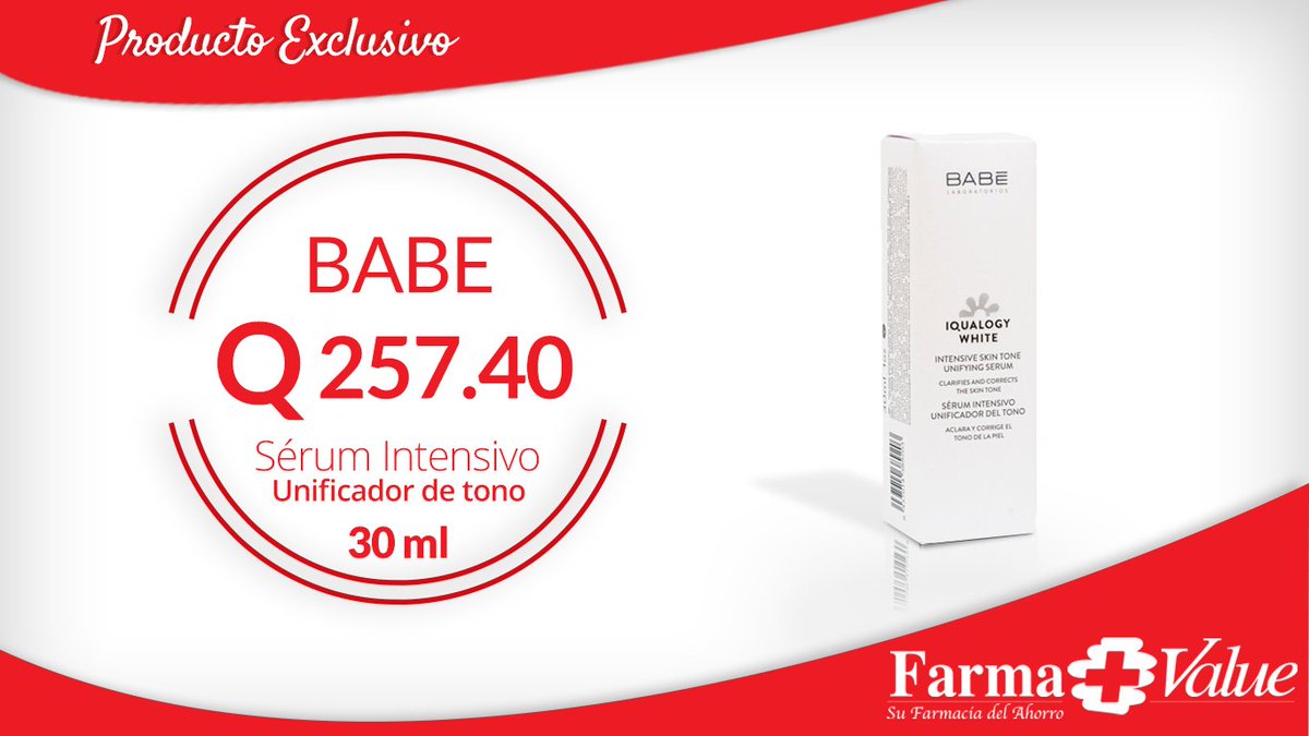 #Valuetip BABE, SÉRUM INTENSIVO UNIFICADOR DE TONO, 30 ML A TAN SÓLO Q 257.40

Acción intensiva para tratamiento general o localizado. Ayuda a tu piel a prevenir la aparición de manchas, reducir y aclarar las existencias, unificar el tono de la piel e iluminar el rostro.
