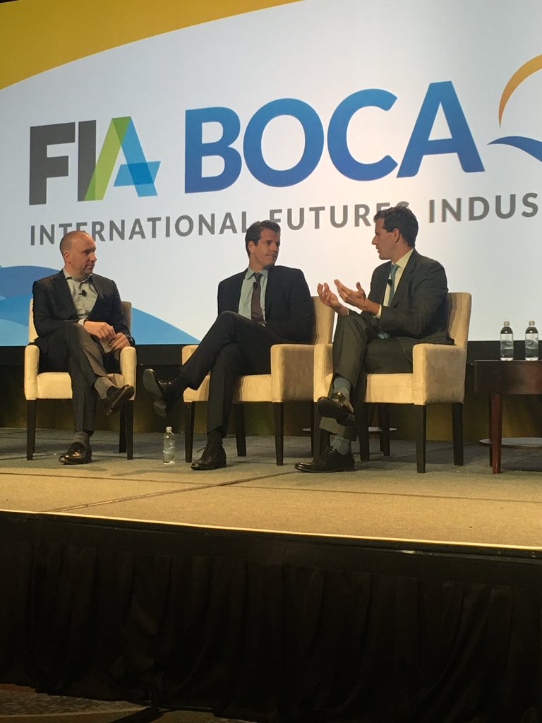 ziadisk's tweet photo. #FIABoca session with @tylerwinklevoss @winklevoss presenting discussing their journey into the #bitcoin world. https://t.co/BpBXLoeRmm