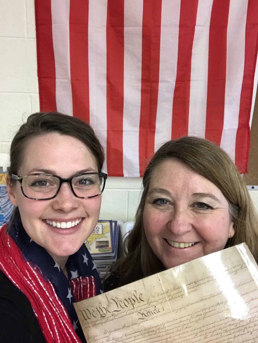 MrsMcHugh_it's tweet photo. Team 7-2 and 7-3 teachers are ready for the Constitution Test today!! #itbebrave #ASD4ALL #ConstitutionTest https://t.co/t67H3X0V7K