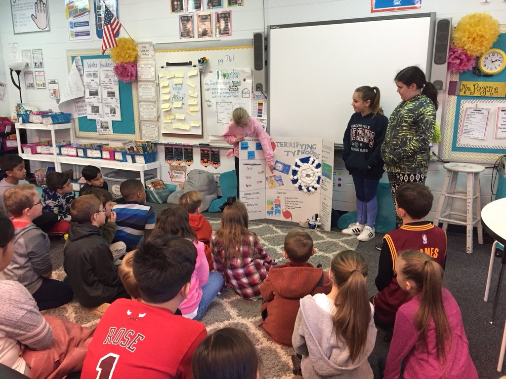 MrsPayne3rd's tweet photo. We loved having these fourth graders come last week to share what they’ve researched about hurricanes and tornadoes as we conclude our unit on natural occurrences and fast changes on the earth! 🌏 🌪 @MrsBarnhill4 @pvespride https://t.co/imeEnRxD1I