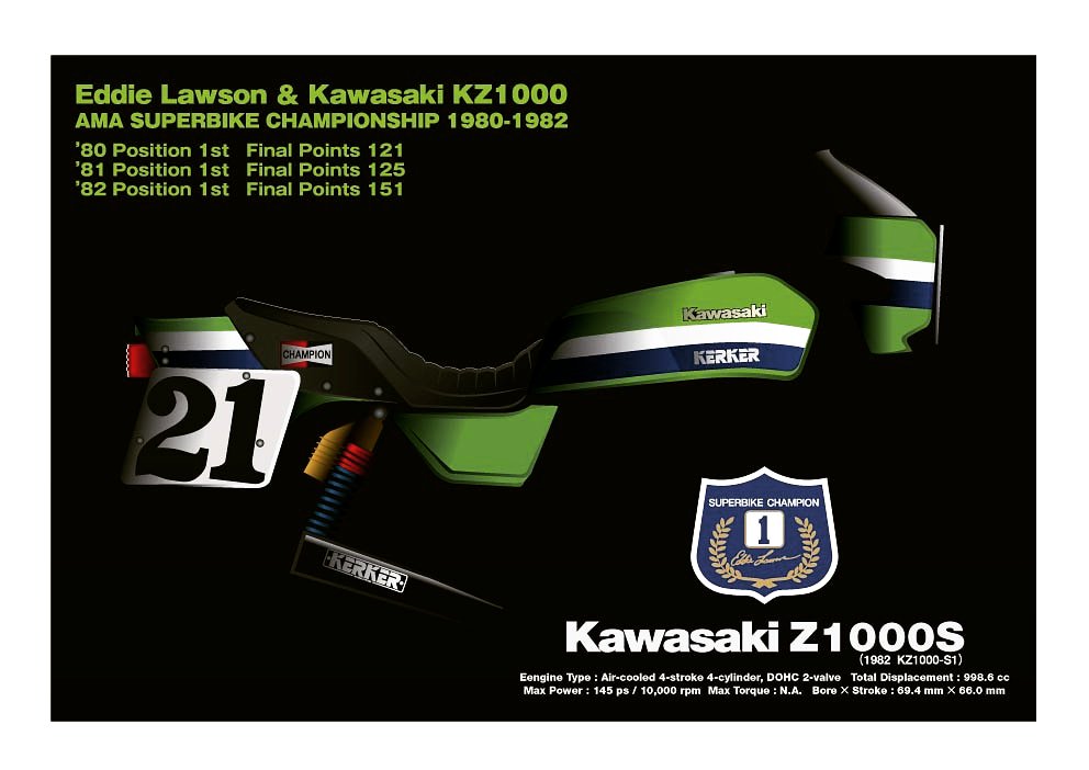 Yoshi 07 一枚のイラスト Megoodsデザイン カワサキ Kawasaki Z Kz Kz1000s ローソンレプリカ エディローソン カワサキグリーン オリジナルデザインポスター デザイン イラストレーション バイク イラスト インテリア グラフィック