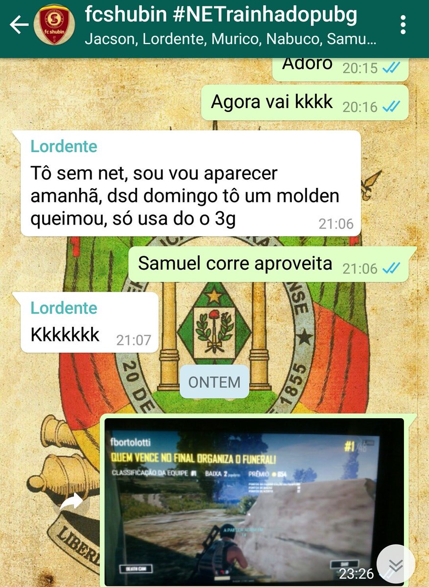 fcshubin's tweet photo. As "coincidências" da vida: @PedroAzevedo06 fica sem internet; @fbortolotti e @SamuKMourao vencem a primeira partida em equipe de #pubg da história do @fcshubin. https://t.co/zfEvpEKue8