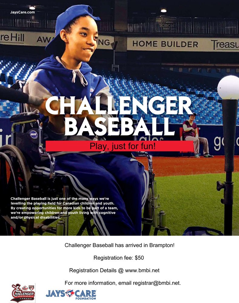 Registration is now open for #ChallengerBaseball Brampton ONLY 4 teams / 48 spots - If you have a child or know if a child with cognitive or physical disabilities, this is the perfect opportunity to enjoy the beautiful game of baseball.  Visit bmbi.net/page.php?page_… to register