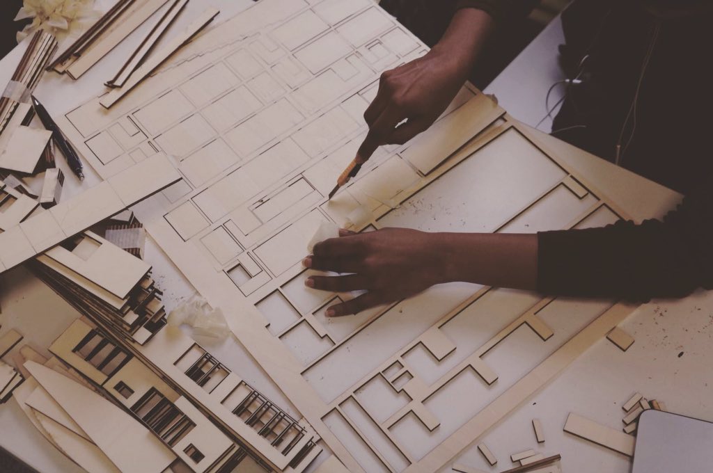 CovID2018's tweet photo. Final laser cut model by @ijnaau being assembled in the studio #reshapingid #reshapinginterior #interiorarchitecture #interiordesign #finalmodel #lasercut #modelmaking #coventryuniversity https://t.co/w2XT72AfML