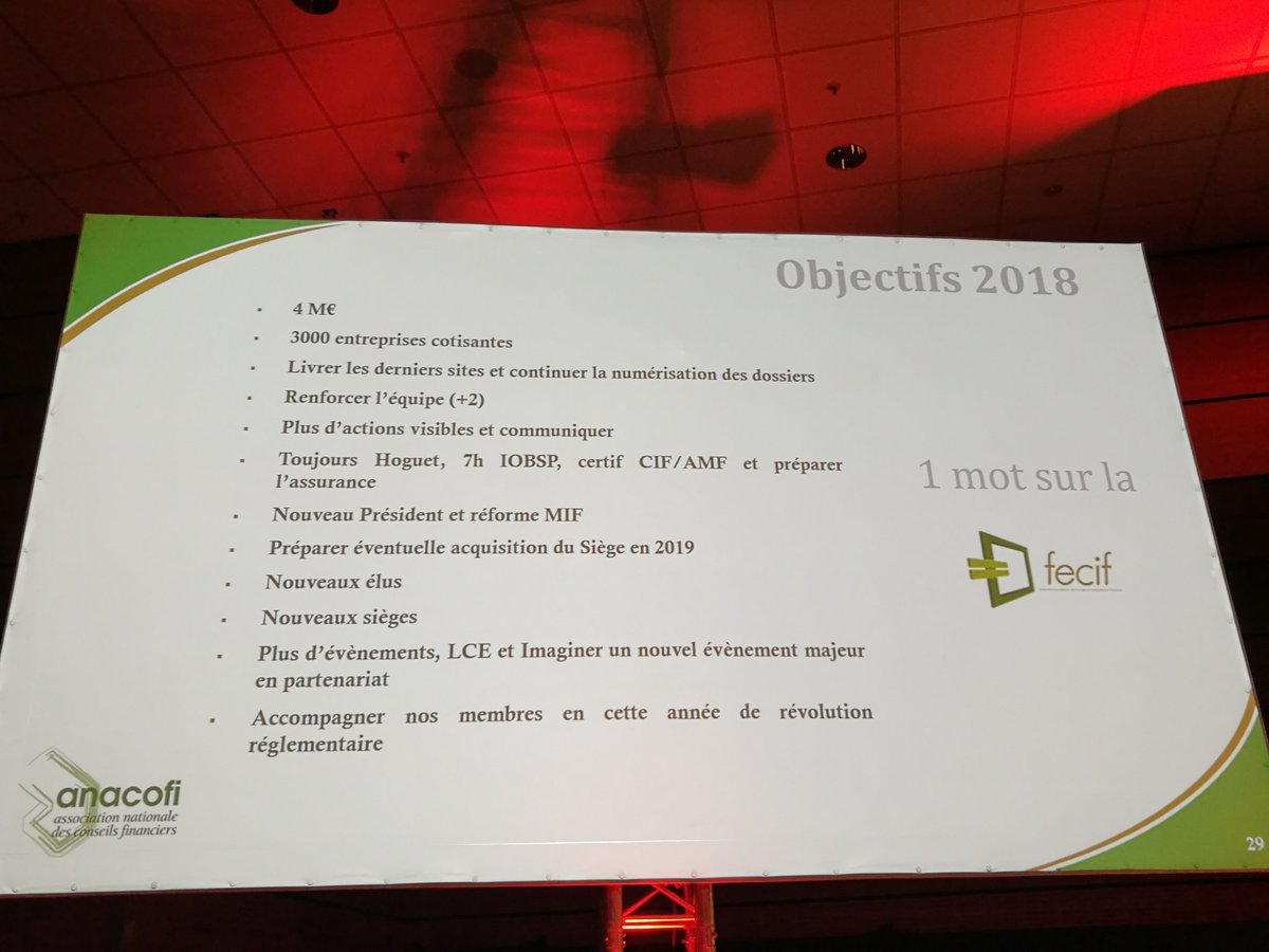 Les objectifs 2018 de l'<a href="/AssNaCoFin/">ANACOFI</a> #anacofi2018