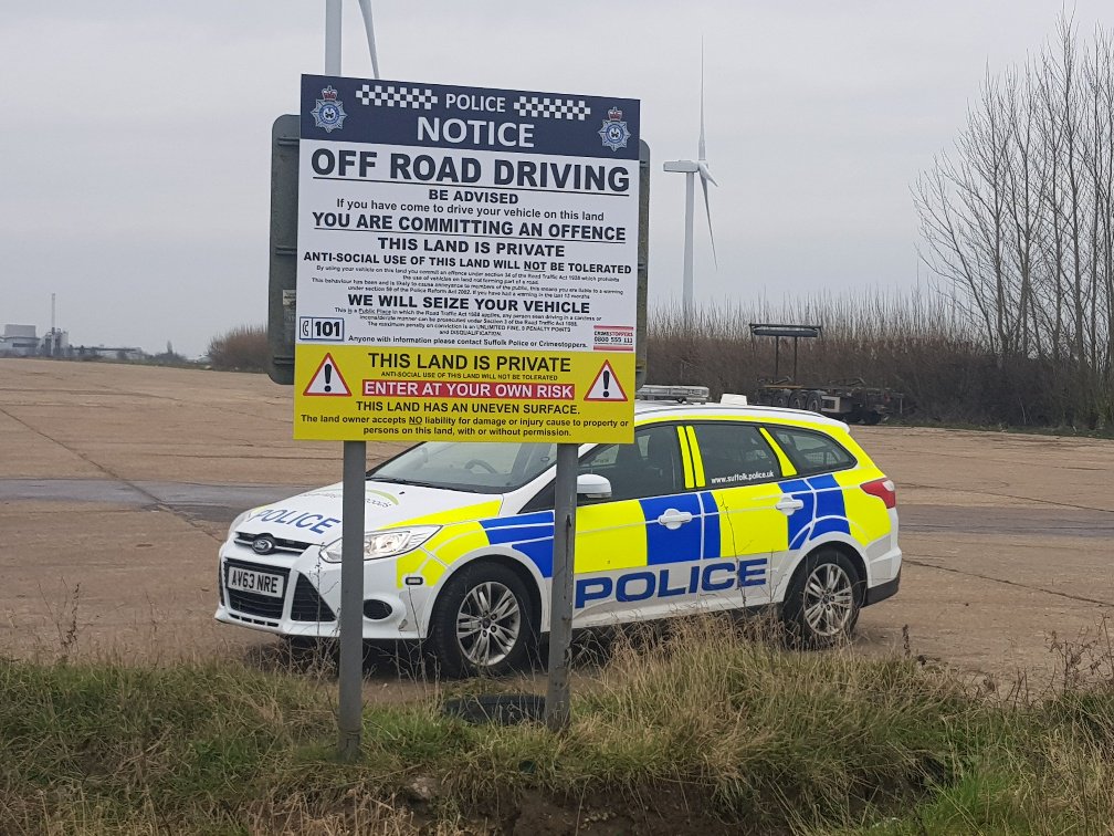 HaleswrthPolice's tweet photo. Following discussion with landowners, new signs have been installed at #Eye Airfield. Work continues within the community to prevent #ASB and promote a cohesive community #EyeSNT @Eye_Suffolk @SuffolkPolice @NSRoadsPolicing https://t.co/C9aU7vZgUT