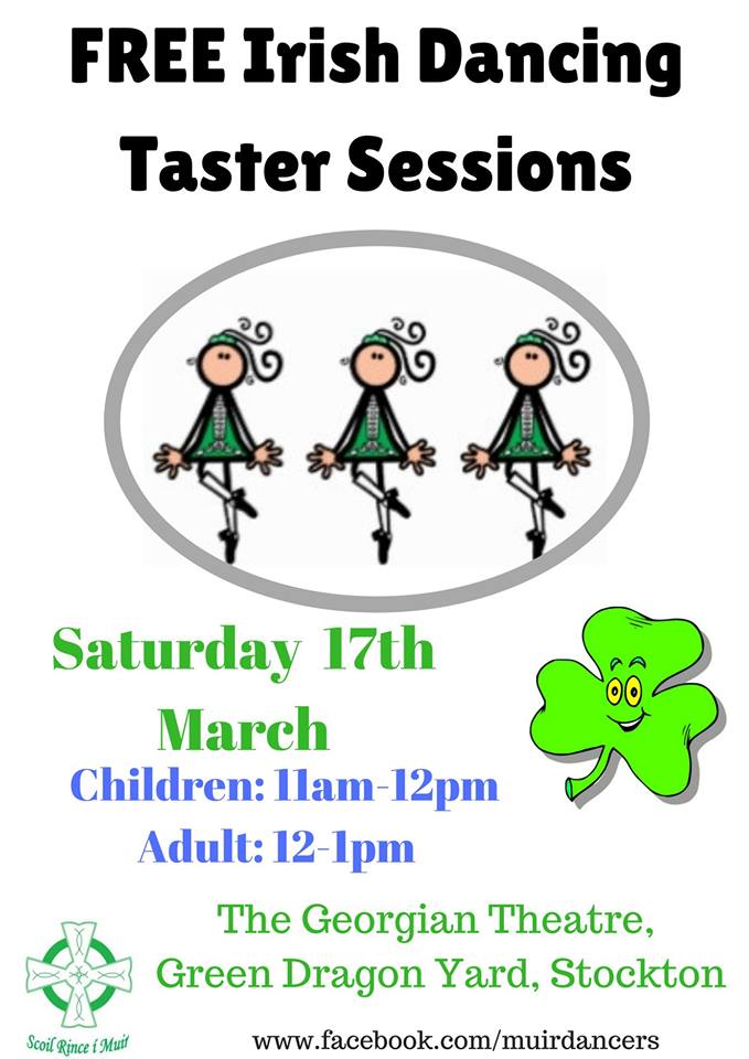 georgian_stcktn's tweet photo. * @MuirDancers will be paying us a visit on Saturday (as part of @TeessideIrish's Teesside Irish Festival) to offer FREE Irish Dancing taster sessions for children (11am-12pm) and adults (12pm-1pm).

https://t.co/V1fSDVRbrE

#StPatricksDay2018
#StPatricksDay #irishdancing https://t.co/eX1cJiOctS