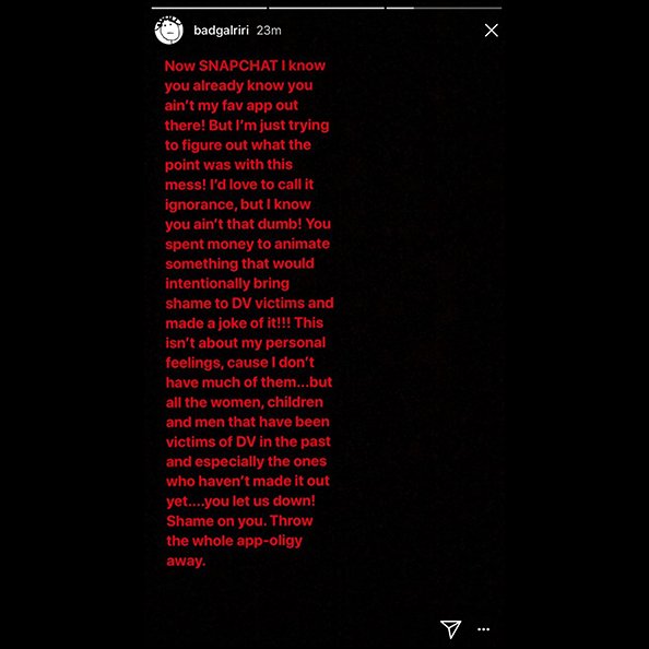hypebae's tweet photo. .@rihanna responds to @Snapchat following insensitive domestic abuse ad: "throw the whole app-oligy away."
https://t.co/ZYUbWJNiwY https://t.co/VqCUa8LWxv