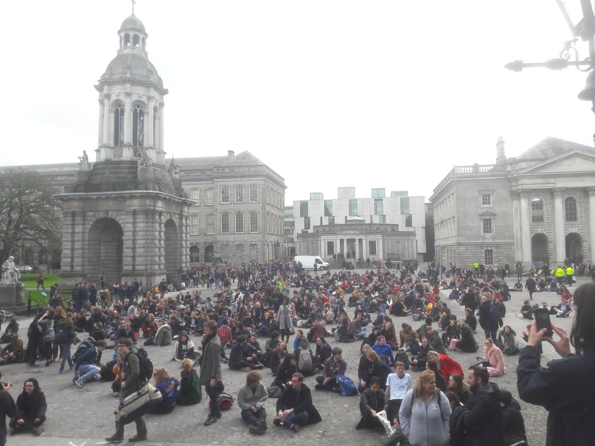 Hundreds turn out earlier today for #takebacktrinity protest against the College's recent decision to target vulnerable students for profit & their treatment of protesting students.

Education is a right, and rights aren't given they're taken.