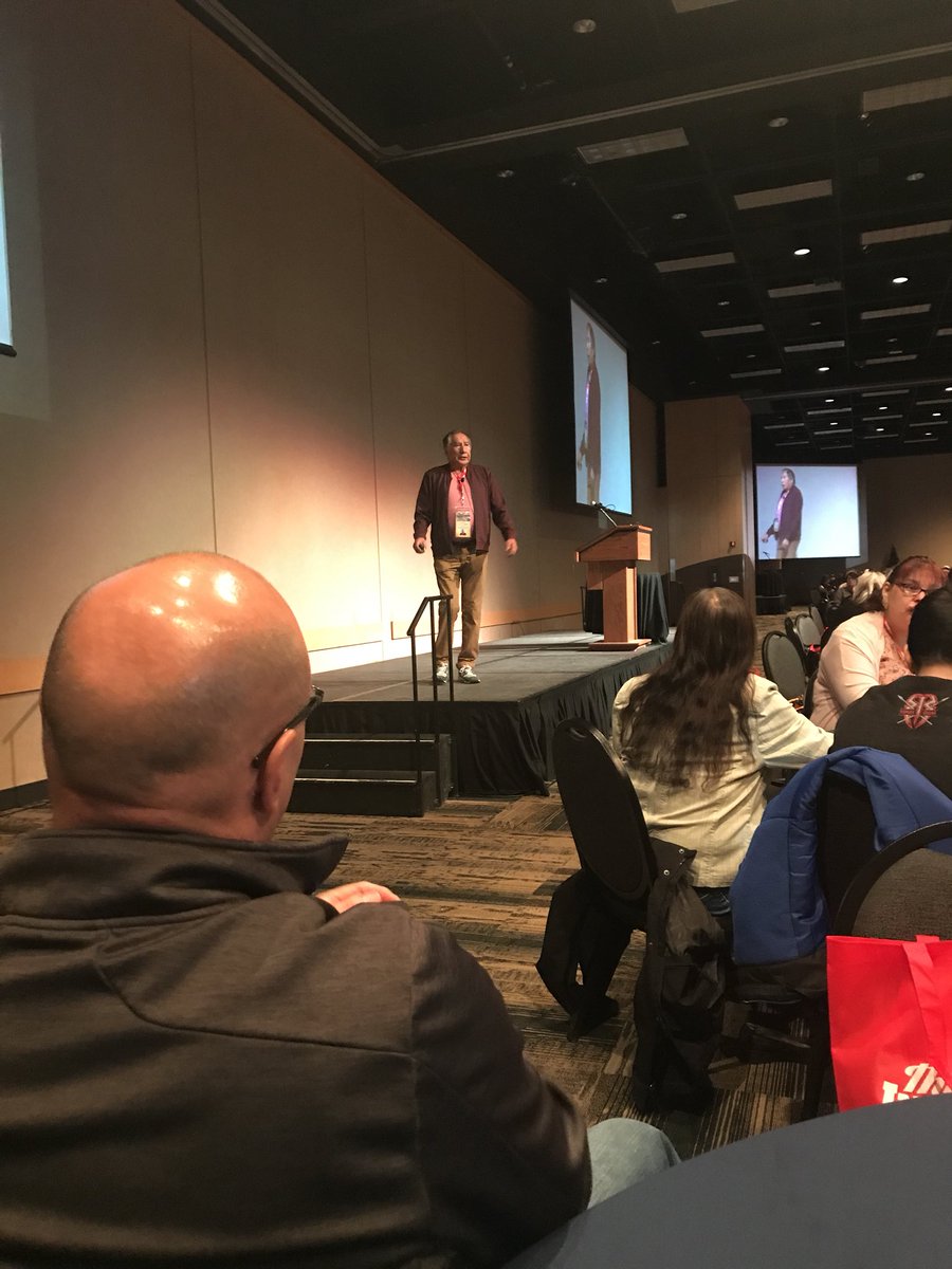 pcbugler's tweet photo. 800+ delegates at #tiec2018 starting off with Dr. Leroy Little Bear. Ninanaskomon kiteyahk (I am thankful to our elders) Gladys Wapass Greyeyes and Edwin Tootoosis for starting us in a good way.  @TIEC2018 amazing lineup of keynotes and presentations. https://t.co/jAYjcgR8sh