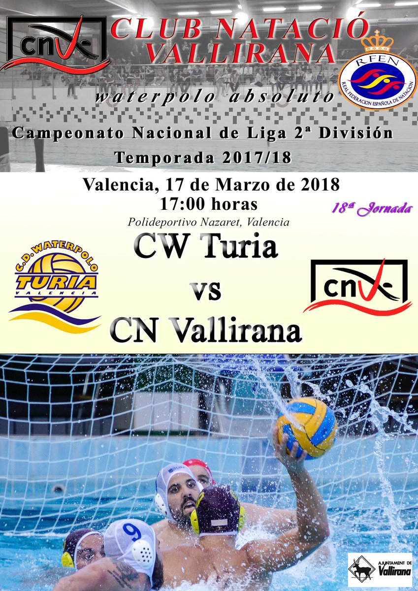 CNVallirana's tweet photo. Waterpolo| Próxima jornada

Este sábado toca viajar a Valencia para enfrentarnos al @WTuria a las 17h. Necesitamos sumar los 3 puntos para seguir en la lucha, iremos a por todas!
#SDM #finaltrasfinal https://t.co/4c3Ce76ziz