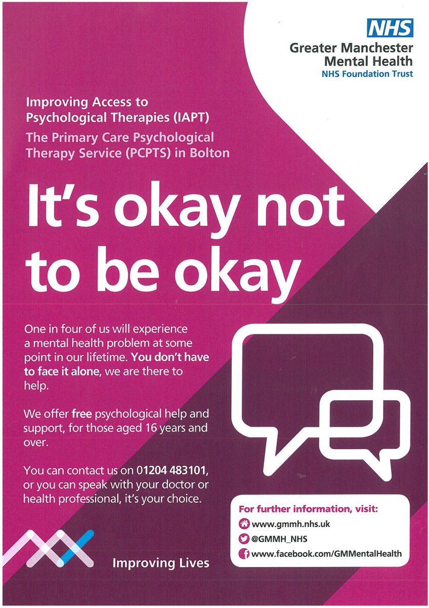 AllSoulsBolton's tweet photo. More people need to know about this service, for themselves or for friends and fmaily in #Bolton. Just one phonecall to the Single Point of Access on 01204 483101 can be the start of getting your #MentalHealth back on track #NHSIAPT #LetsAllStayMentallyHealthy https://t.co/SgNZzA4fIv