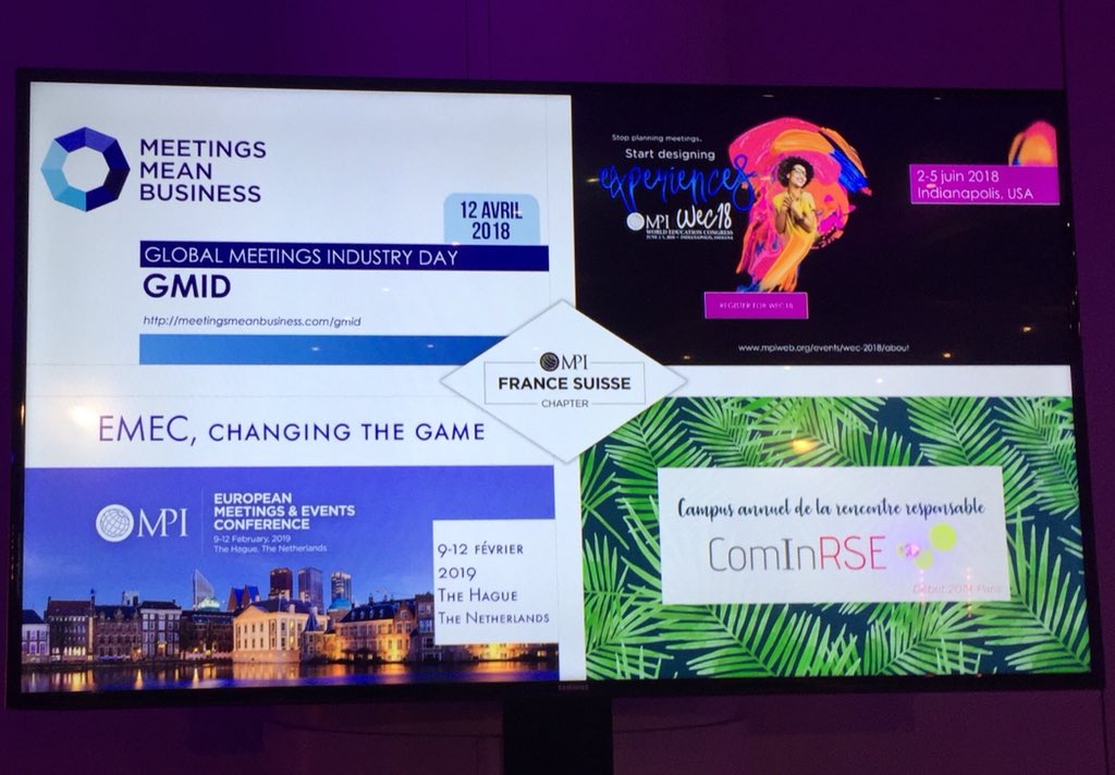 MpiinEurope's tweet photo. On screen #comintech save the date for #gmid18 #wec18 #emec19 #cominrse thank you @MPIFranceSuisse @mpiineurope #evenprofs https://t.co/14npZjqonu