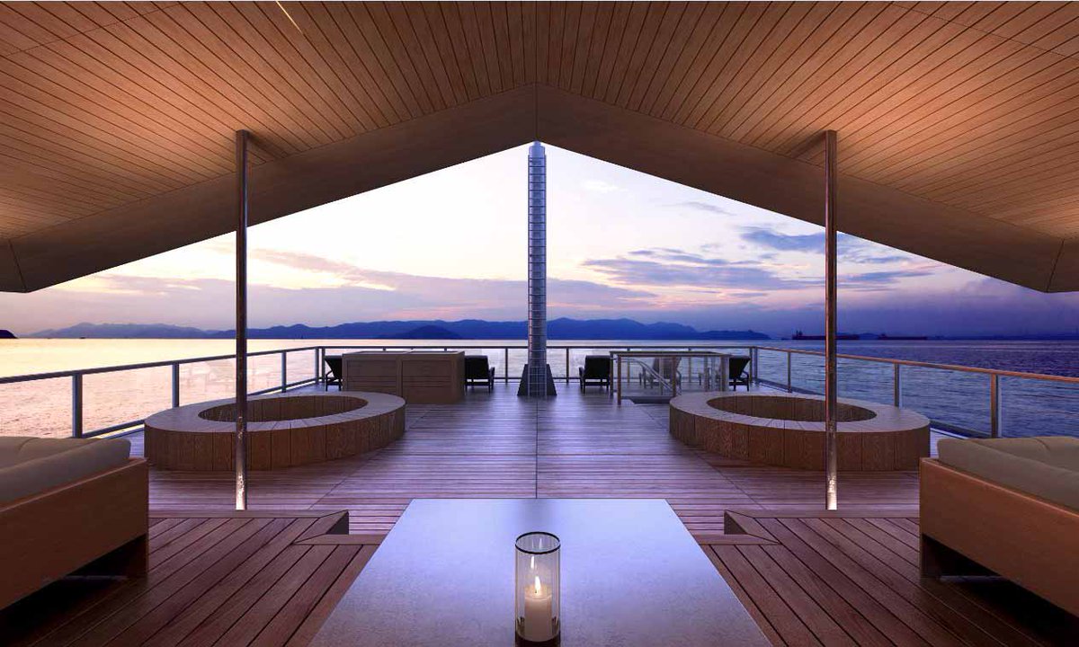 Guntû es un hotel que flota en el mar de Seto (Japón). Cuenta con 19 cabañas en las que podrás disfrutar de la vista a unas aguas cuyo color cambia a lo largo del día y según la estación #FelizJueves