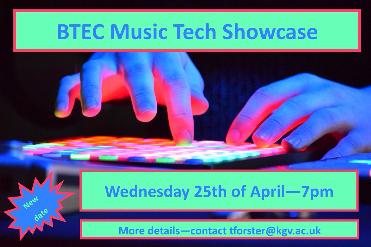 A great opportunity to see what BTEC Music Tech is really like.  Watch our fab students perform original pieces using technology, cover versions plus the launch of our 2018 charity album. #savethedate @pearson #coverversion @Ableton @WeAreNovation #mtshowcase #charityalbum