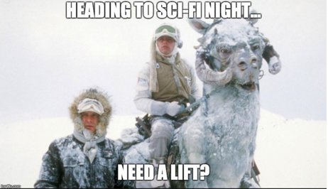 Get your tauntans ready for a trip out into the cold TONIGHT. Sci-fi Night for grown-ups happens 7-9pm. We'll have trivia, costume contests, beer and cocktails, snacks, craft-making &amp; more! Tickets on sale online for $10 til 5pm today. $12 at the door. ow.ly/3LDg30iWUHQ