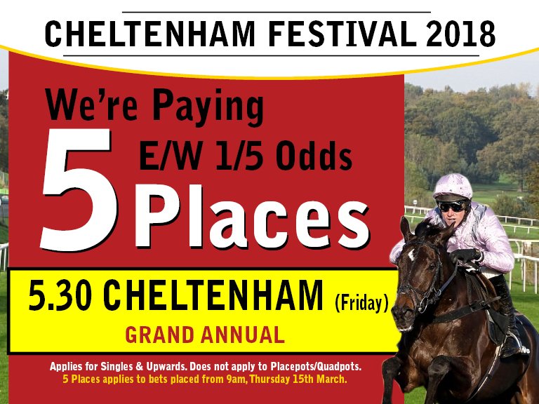 BAR1Betting's tweet image. We have lots of Extra Place value for Friday, the final day of the #CheltenhamFestival 2018 &amp;gt;&amp;gt;
Prices &amp;gt;&amp;gt; bit.ly/2Dv3xxS