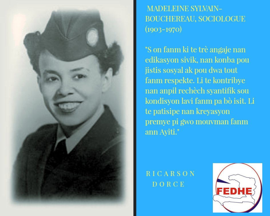 ComFEDHE's tweet photo. UN JOUR , UNE FEMME . TOUJOURS, UNE FEMME  Les #femmes d'#haiti #potomitan
#madeleinesylvainbouchereau #hommage #sociologue 
@haitichambergb @Destination_509 @JerryTardieu @Stanleylucas01 @wil4rd
👉 Texte+photo  : https://t.co/6nh7EekdTH https://t.co/QSGHCsy3Nb