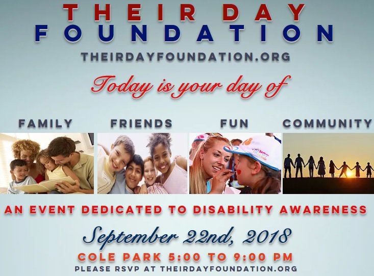 TheirDayFdn's tweet photo. Please join us for our annual awareness event. This year Their Day Foundation will hold its event @ Cole Park in Corpus Christi, on September 22nd to benefit those with disabilities. https://t.co/rRtNO8vEgV