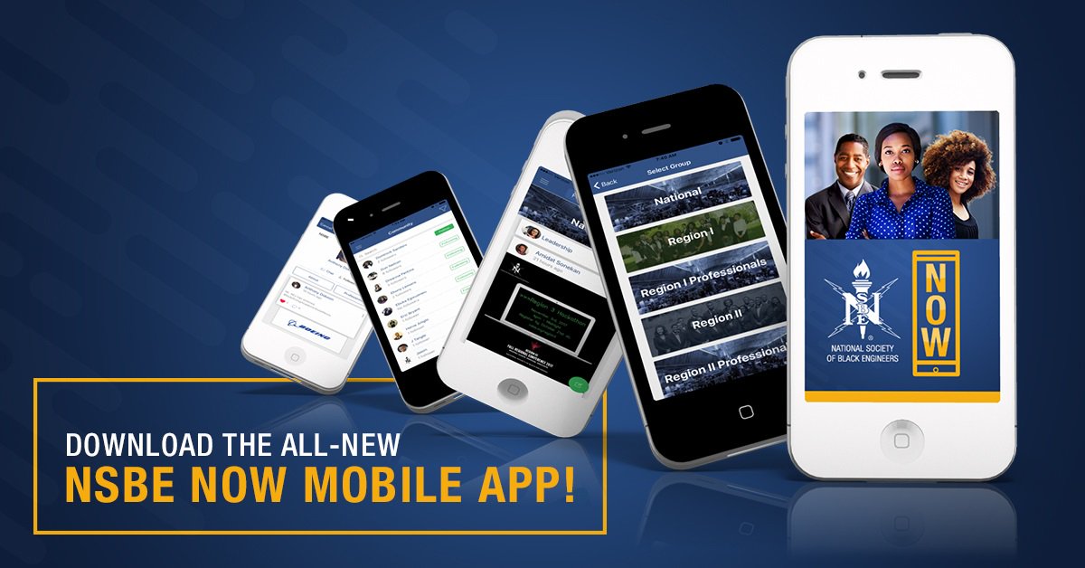 NSBE's tweet photo. NSBE Now is the new NSBE app and the central place for EverythingNSBE. Connect with your region, set up your profile and start chatting with members in a few clicks. Sign up today at https://t.co/zV9Qo2Somz https://t.co/hlqW9g1AqR