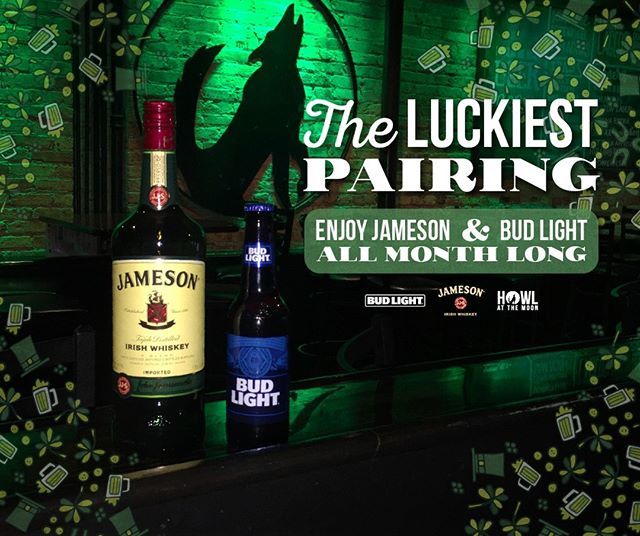 _howlatthemoon's tweet photo. A match made just for March! Find a little luck in every taste of Jameson and Bud Light. 🥃🍀🍺 @jameson_us @budlight
.
.
.
#howlatthemoon #livemusic #drinks #wolfpack #buckets #march #moonme #party #happyhour #stpatricksday #stpaddysday #jameson #budli… https://t.co/Uzrfr6Grx2 https://t.co/A1Awtvn92M