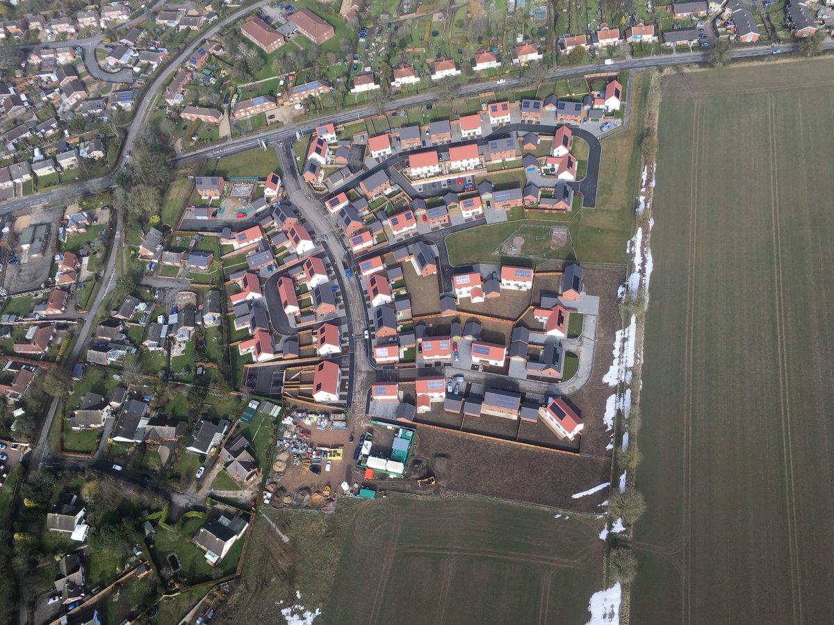 AbelHomes's tweet photo. We have some new #aerial images for you to see! Here is our #Hingham development #TheHops. We are very close to finishing this site with only a few #properties remaining. #newbuild #developers #Norfolk https://t.co/bX840jc2Jr