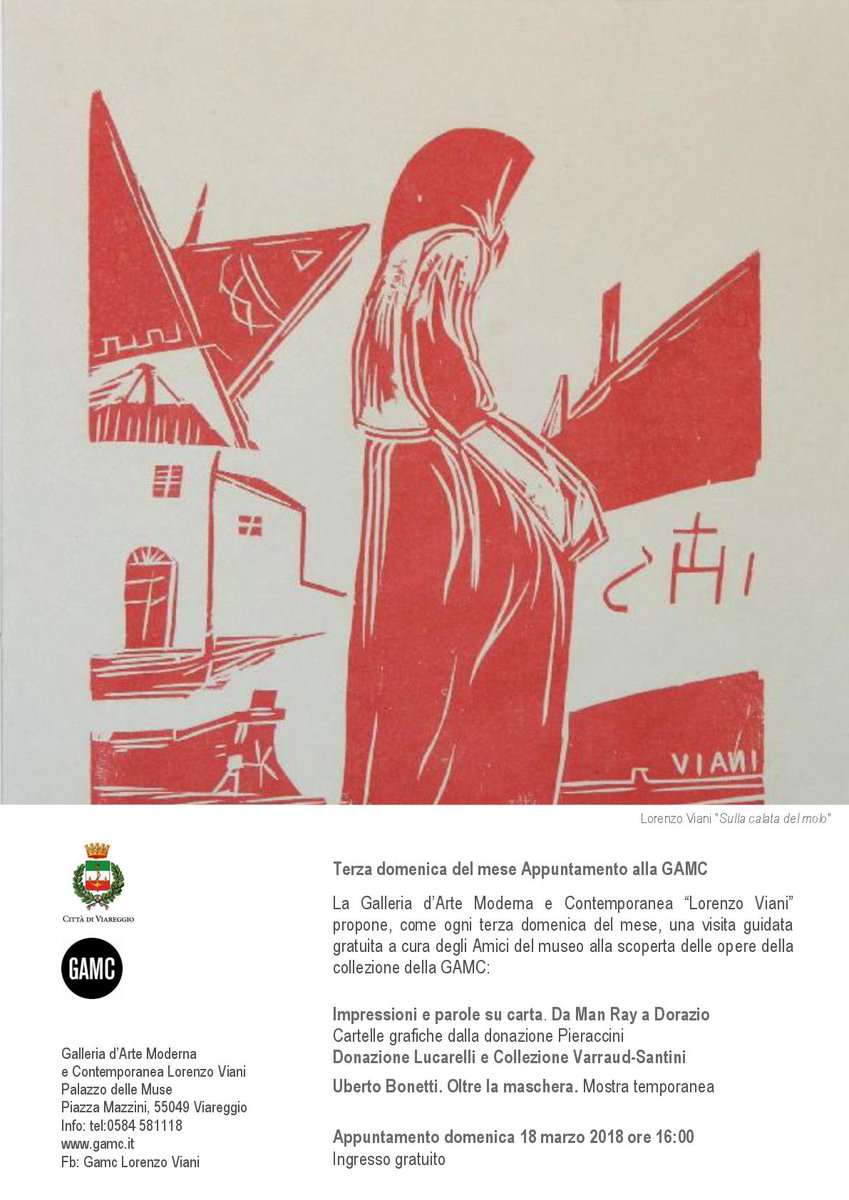 III domenica del mese Appuntamento alla GAMC
Visita guidata domenica 18 marzo alle ore 16.00 a cura dell'Associazione Amici del Museo di Viareggio. 

INGRESSO GRATUITO!