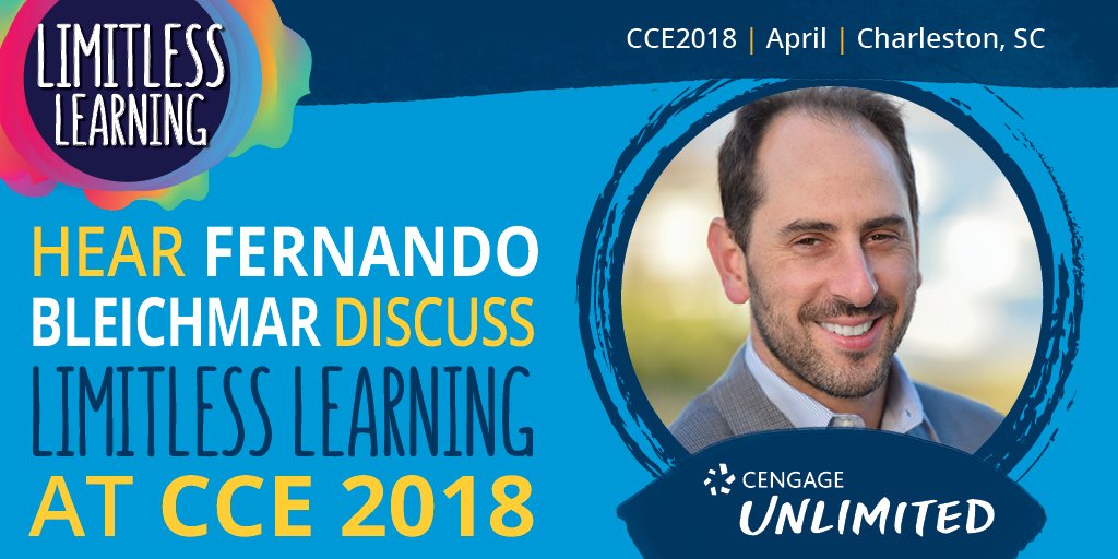 CengageLearning's tweet photo. Computing Instructors - We’re giving students everything we’ve got—in one place, for $119.99 per semester! Hear all about It from Fernando Bleichmar, this April at #CCE2018

See the full agenda here>> https://t.co/m2rpa8TLS7 #EdTech https://t.co/bwjitMGHTc