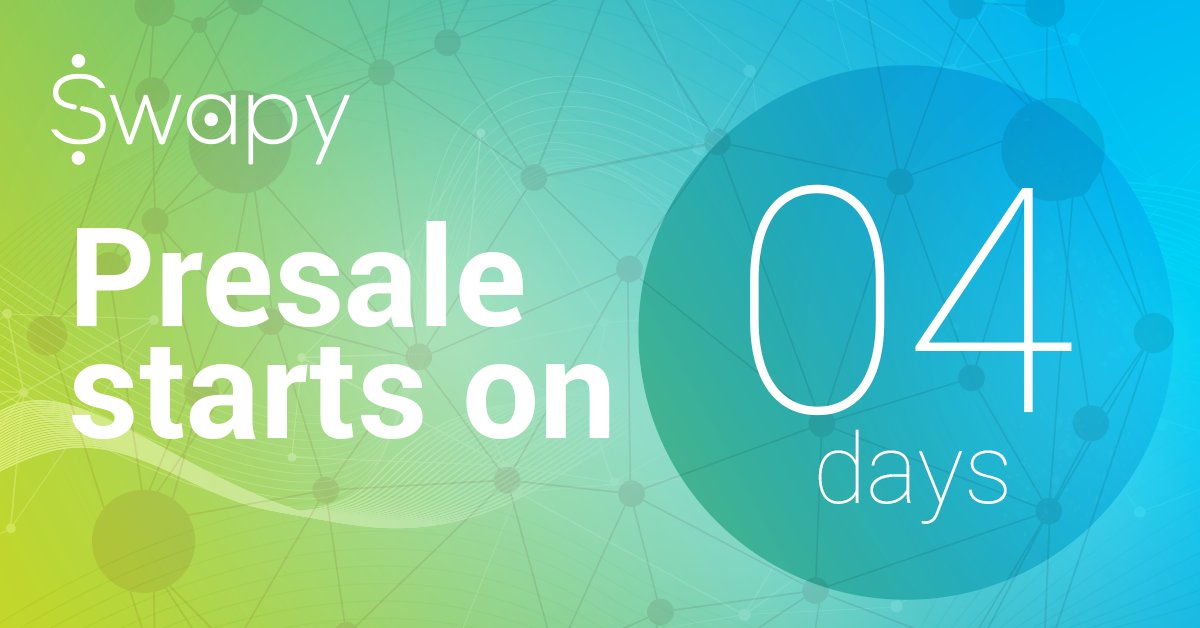 SwapyNetwork's tweet photo. 📢 4 DAYS | Swapy Network ICO Presale will start on March 19! ⭐️⭐️⭐️⭐️⭐️ Join our Telegram:[ https://t.co/AZQ0B05DhI ] to assure you will not miss it! #ICO #blockchain #cryptocurrency #ethereum #altcoin #ICOs #fintech #token #tokens #tokensale #presale #ETH $ETH https://t.co/QLbqxRy1sn