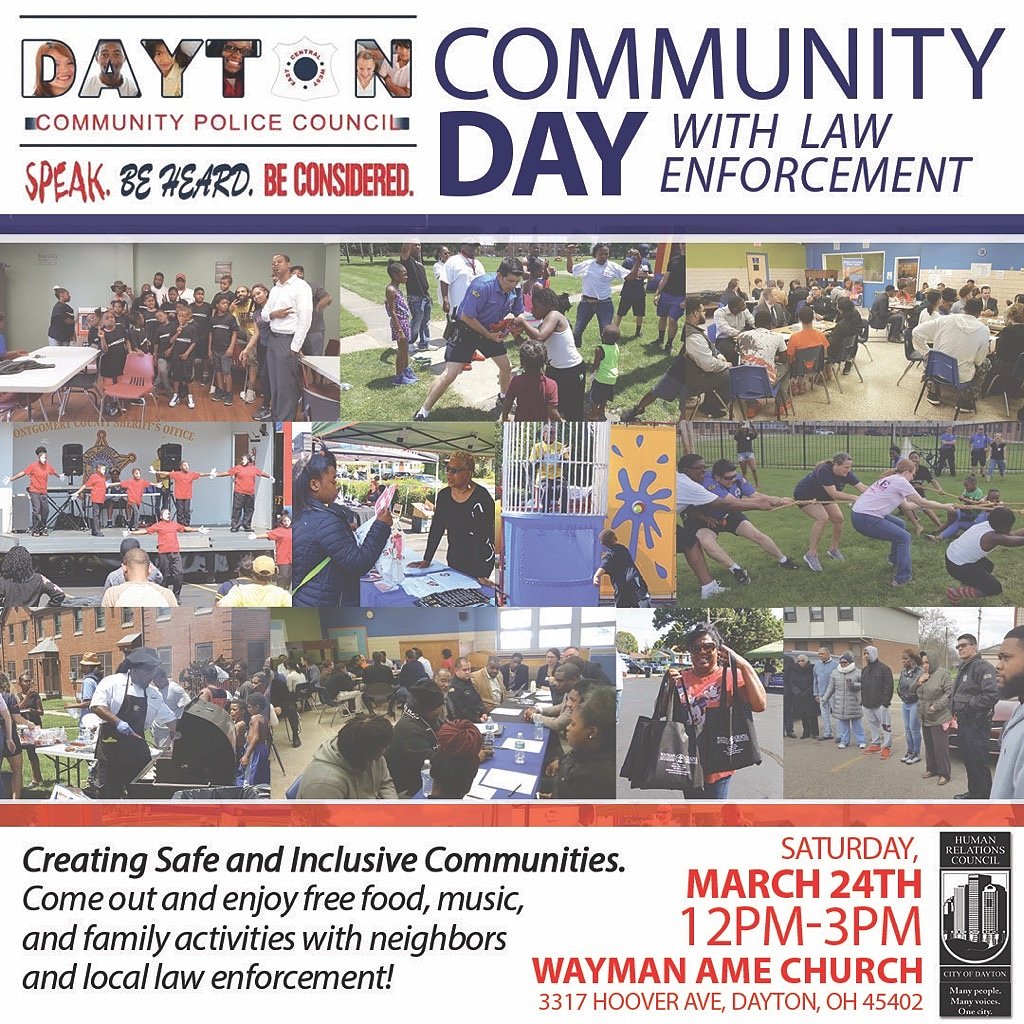 Join us March 24th for a Community Day with Law Enforcement! #communityrelations #daytonpolice #HRC #DaytonHRC #DaytonOhio #westdayton #eastdayton #northdayton #southdayton