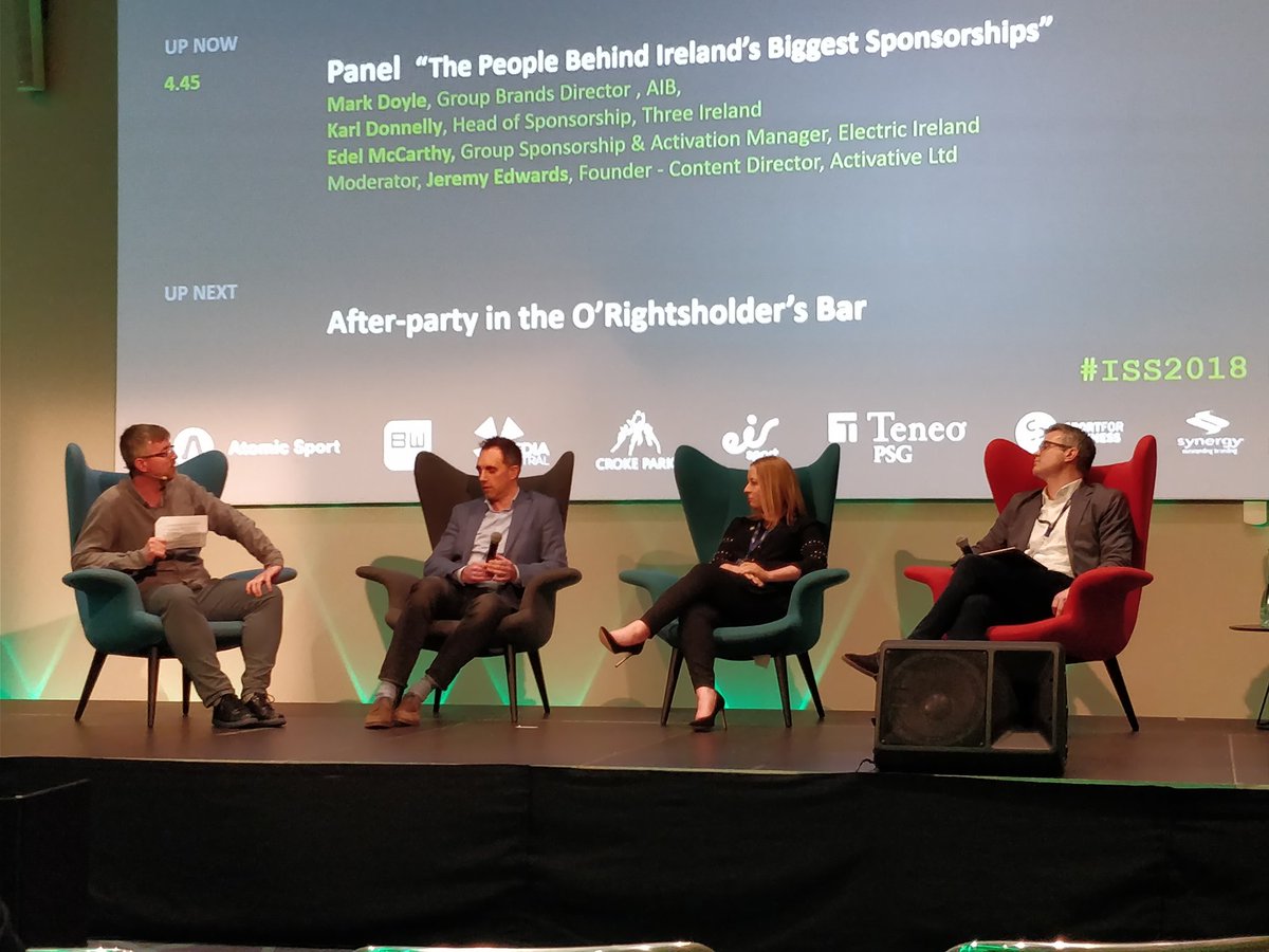 TeneoIreland's tweet photo. Great way to finish the afternoon here at #ISS2018 with a panel discussion about the best sponsorship strategies &amp; activations over the last year https://t.co/SGKRC2RTyf