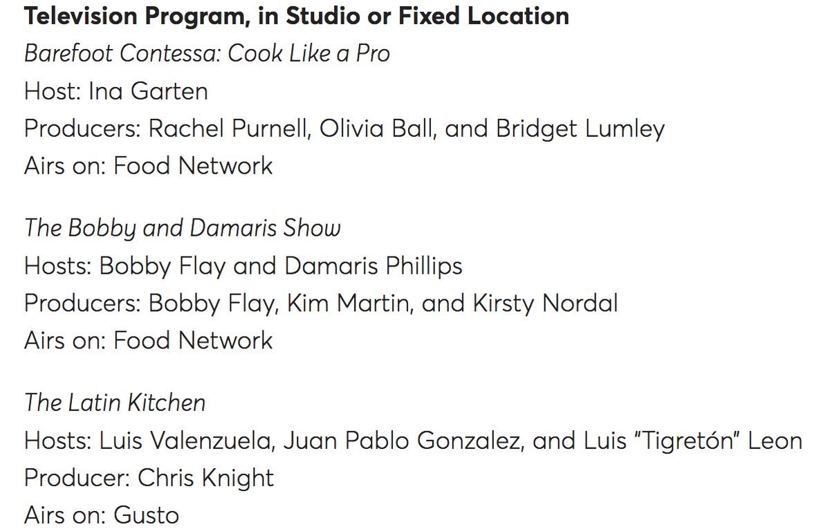 The Bobby and Damaris Show is nominated for a James Beard Award!!🎉🎉Congratulations to our hosts <a href="/bflay/">Bobby Flay</a> and <a href="/ChefDPhillips/">damaris phillips</a> as well as to the other nominees @inagarten <a href="/jefe_valenzuela/">Luis Valenzuela</a> Juan Pablo González <a href="/ChefTigreton/">Tigretón</a> . And of course a big THANK YOU to the <a href="/beardfoundation/">James Beard Foundation</a>