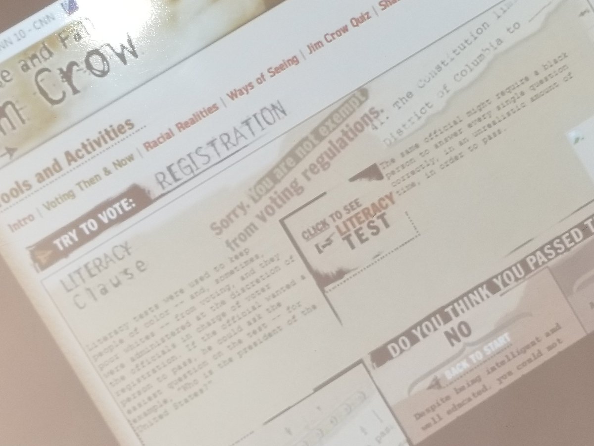 cathysmithmepo's tweet image. #mepoclassroom 
#jimcrowera
#literacytest
#studentsfailed