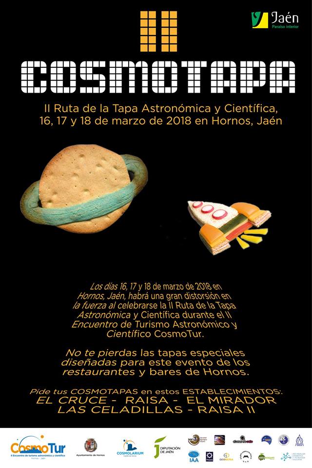QuebrantaPNCazo's tweet photo. Este #finde en #CosmoTur, además de viajar a las estrellas podrás degustar sabrosos bocados en “CosmoTapa”, la II Ruta de la Tapa Astronómica de #HornosdeSegura. https://t.co/c3YXUAuCcl #JaénAgenda @Cosmolarium @viveandalucia @Spain #turismoastronomico #cazorlaseguraylasvillas https://t.co/BtRrDSnI5u