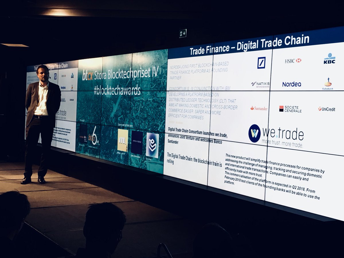 jcftele's tweet photo. #BTCX BlockTech Awards 2018 nominee #IBM giving an overview of some of the current projects in the Nordic region @EpicenterSthlm @chlassen https://t.co/eYpRXnzawg