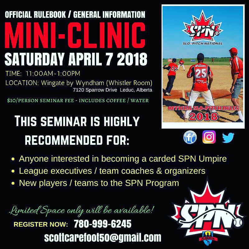 SPNAlberta's tweet photo. 🍁 SPN Alberta Mini-Clinic, register today - very limited space available!
#makethecall
#isitspringyet🌷 #justplayslopitch #spnnationals2018 #SPNevents #proudtobecanadian 🇨🇦 #1nameinthegame #onesanctiononename⚾️ #themoreyouknow 🇨🇦 #qualityvalueservice https://t.co/PlA2YCR6I7