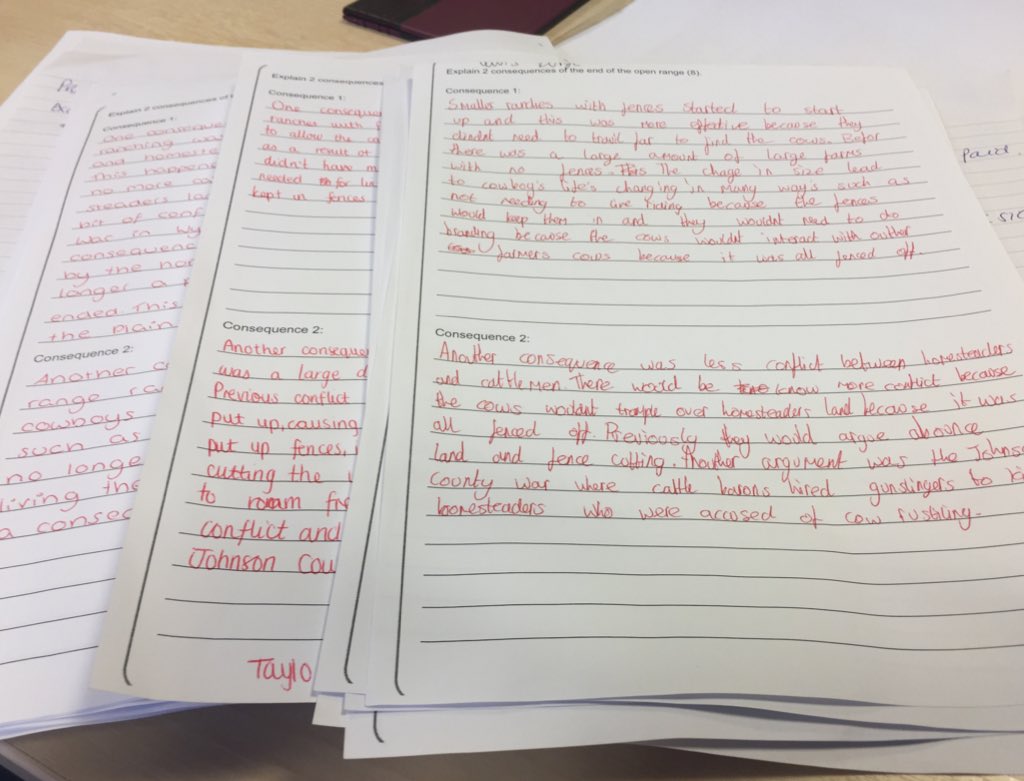 MsGundry's tweet photo. Getting ready to mark these for @BroadoakY10 tomorrow. Great effort redrafting exam answers today. #excellenceproject https://t.co/goXxtanccG