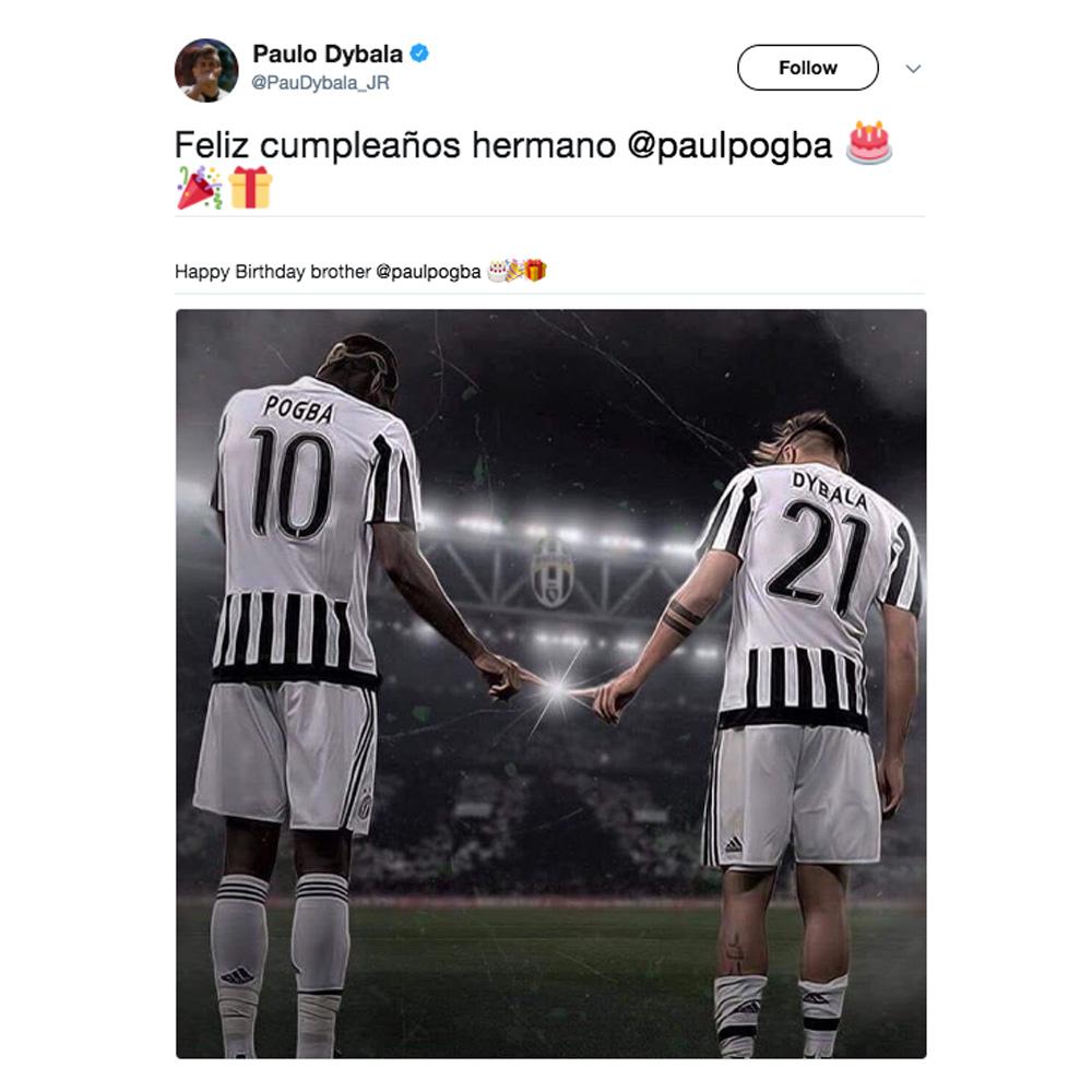 Paulo Dybala wishes his \"brother\" Paul Pogba a happy birthday 