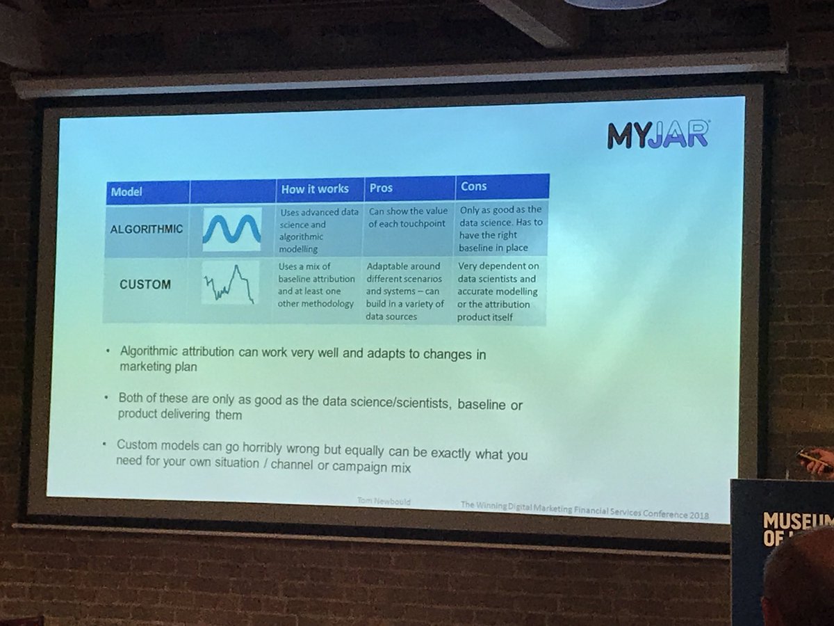 allyforgranted's tweet photo. Spent the day at @finance_conf discussing all things marketing (well digital marketing, but in my view it’s one of the same) - lots of useful stuff - but #slideoftheday goes to attribution model summaries! Thanks @digitalwin #finance_conf https://t.co/Lkf4E150ge