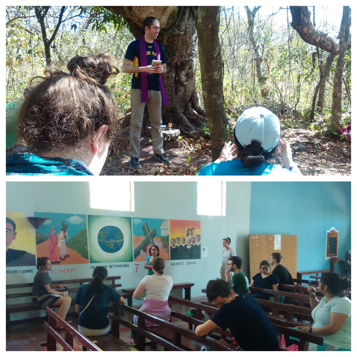NDMinistry's tweet photo. Earlier this week, the El Salvador pilgrims traveled to the town of Arcatao and learned about their civil war. They hiked 2 hours up a small mountain where the people often hid during the war and celebrated Mass at the top. #NDPilgrimage https://t.co/lJotO7dH30