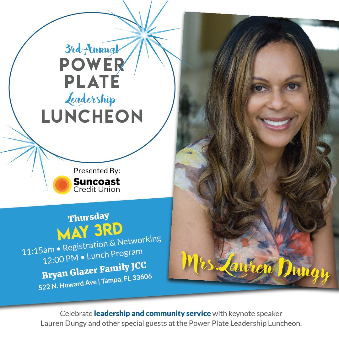 Spark change in your community and join us for the 3rd Annual Power Plate Leadership Luncheon with philanthropist and best-selling author Mrs. Lauren Dungy! bit.ly/2FDCh6r #PowerofGiving #TampaBay #bethechange