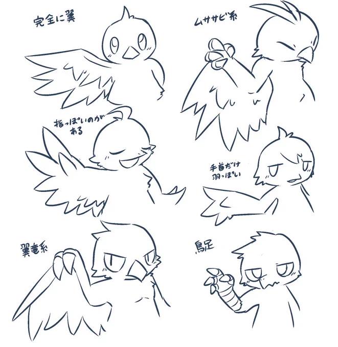 鳥キャラの腕について考えてたら真夜中になってた 