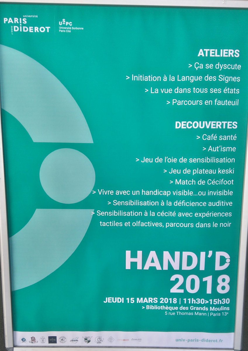 AGEParis's tweet photo. La sensibilisation aux handicaps, c'était aujourd'hui avec le #HandiD à @ParisDiderot ! @P7fede & ses assos co-organisait 👌 https://t.co/AoKKjdmatc