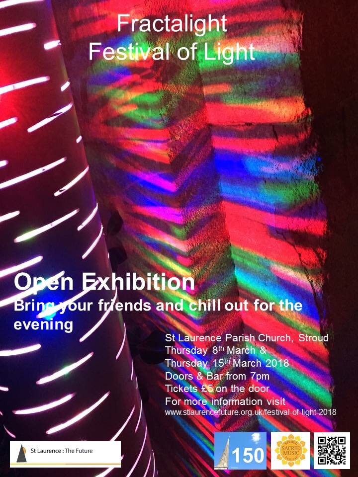 From 7pm tonight roam around the amazing and crazy light exhibits <a href="/FractaLight/">FractaLight</a> in St Laurence Church. Relax on the sofas, chill with a drink while taking in the wonder and unique light art <a href="/stroudwine/">Stroud Wine Company</a> <a href="/StroudBrewery/">Stroud Brewery</a> @hubStroud <a href="/GoodOnPaper_/">Good On Paper</a> <a href="/Stroud_WDYT/">Stroud #WDYT?</a> <a href="/stroudnews/">Stroud News & Journal</a> <a href="/Stroud_News/">Stroud News</a>