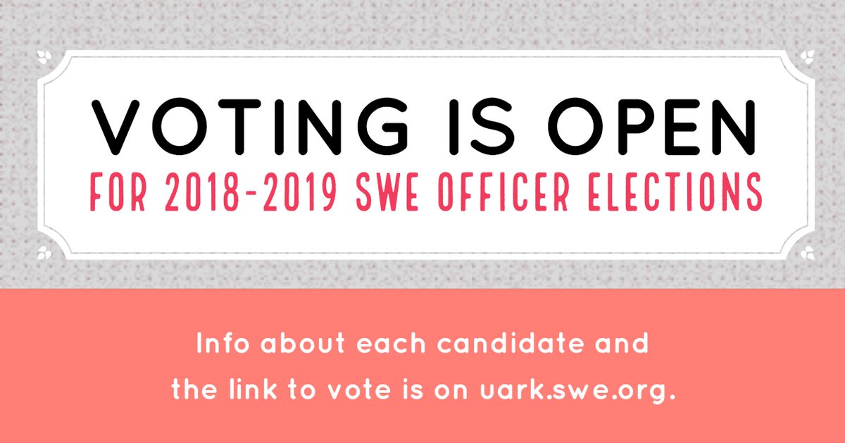 SWEUARK's tweet photo. Vote for next years officers and learn more about the candidates at: https://t.co/hNKufX3KqT https://t.co/LzRFbFJ4E3