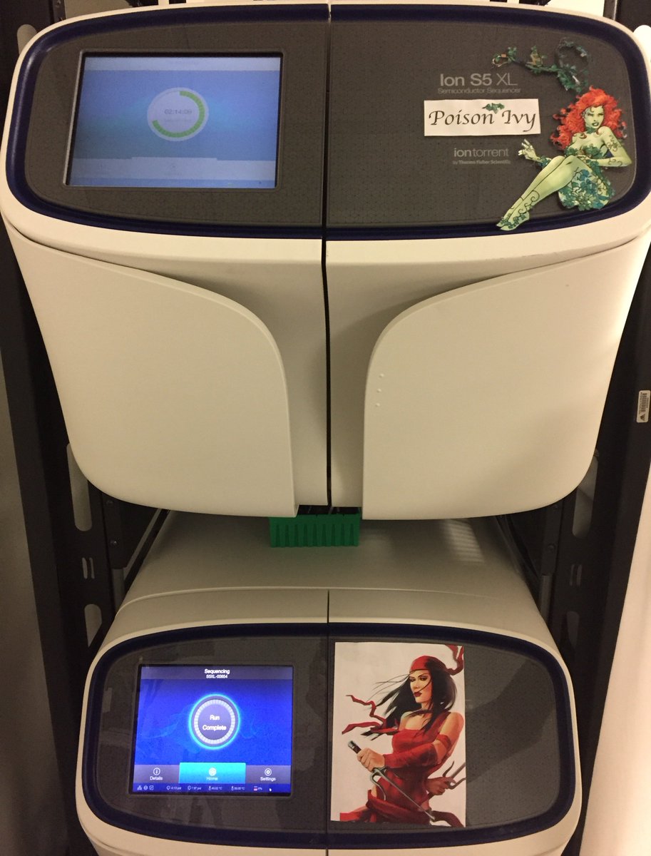 sema4's tweet photo. Don't mess with these powerful ladies: #PoisonIvy and #Elektra are #TeamSema4's fiercest sequencers. Hailing from @ThermoFisher, #PoisonIvy and #Elektra are #IonTorrent #IonS5 XLs who work fast &amp; play hard. In fact, they never even sleep! @IonTorrent https://t.co/QzXnBSF9BF