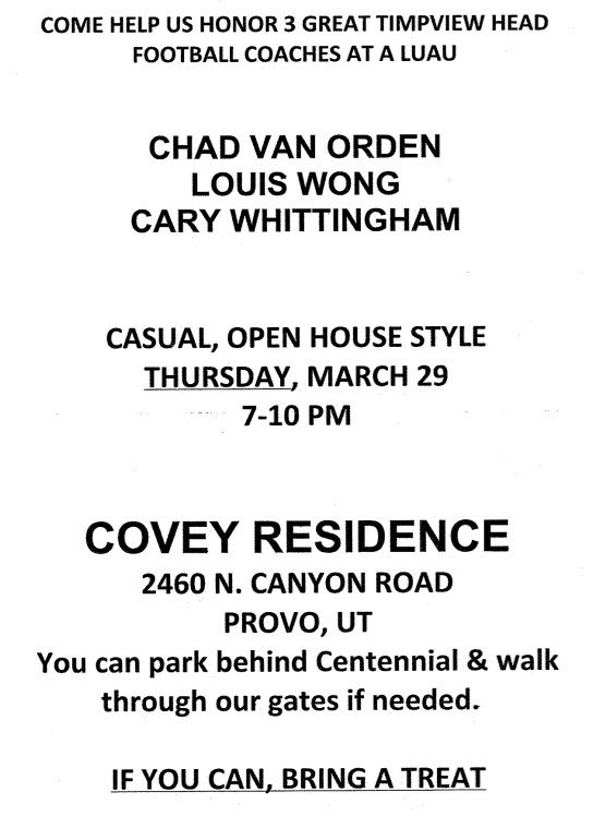 T_BirdFootball's tweet image. Calling all current and former Timpview players and coaches! Come support the tradition that has been built at Timpview as we celebrate Coaches Van Orden, Wong and Whittingham! #tradition #BirdGang #timpviewfootball #timpviewalumni