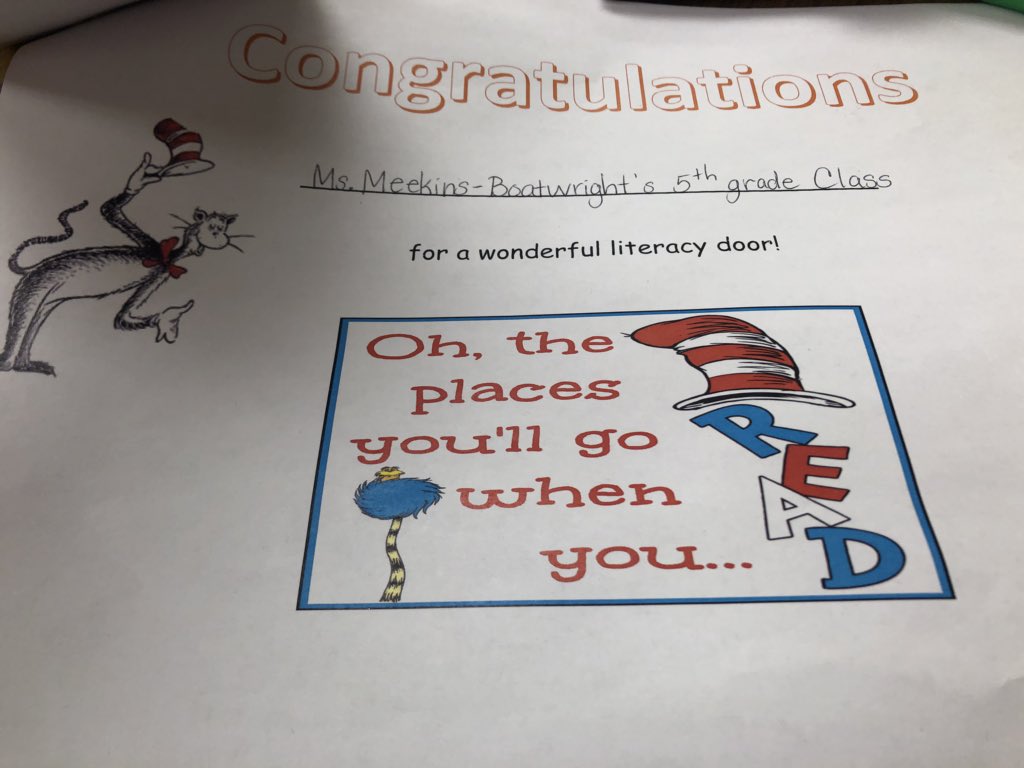 My students were excited to win the Read Across America door decorating contest <a href="/flesbcps/">Featherbed Lane Elem</a>  #first place