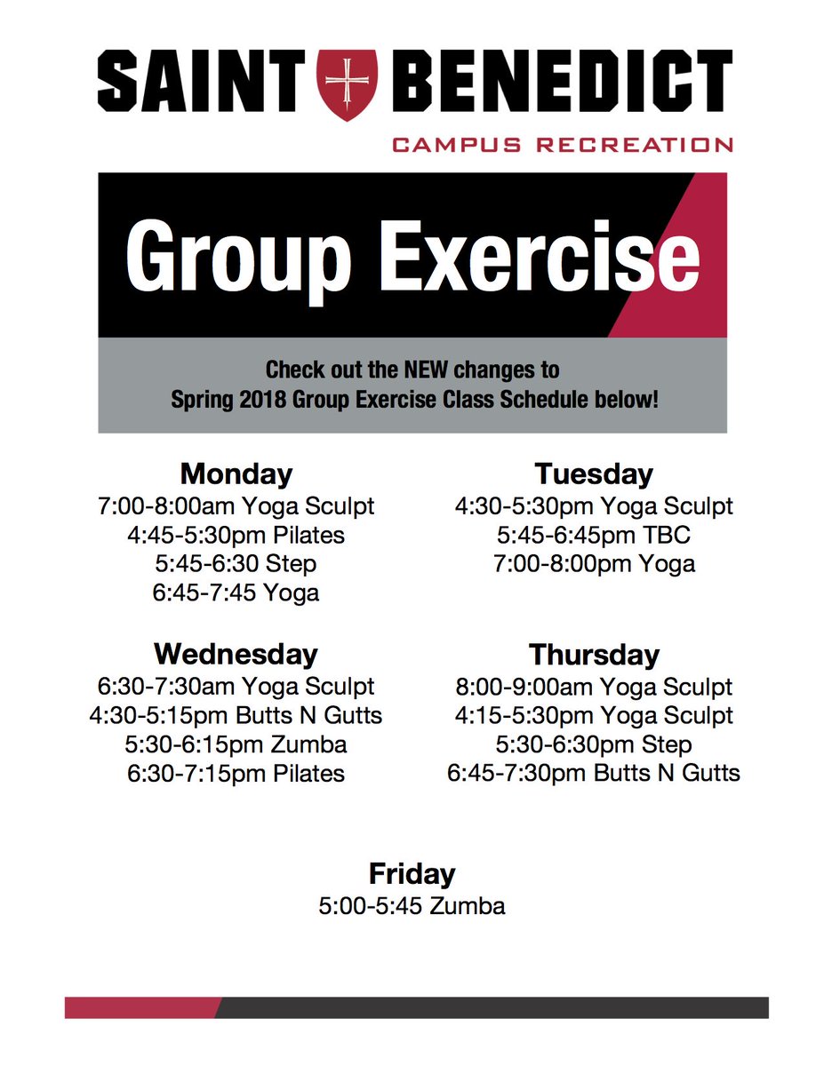 CSBrec's tweet image. We&apos;ve updated our group exercise classes for the remainder of the semester. 
Check out the new schedule so you don&apos;t miss out on all of the fun!